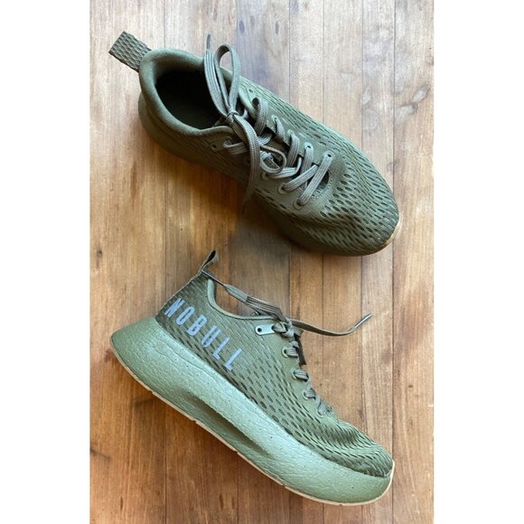 NOBULL Army Green Journey Running Shoe Mesh Lace Up Women's Size 8 GUC - Picture 1 of 10